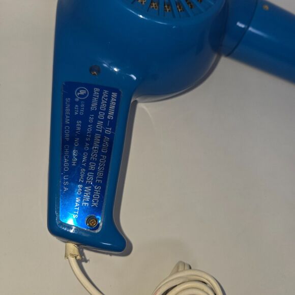 Vintage Sunbeam Pro-Aire 840 Hair Blow Dryer 1980s Blue Attachment 4 Settings - Picture 15 of 15